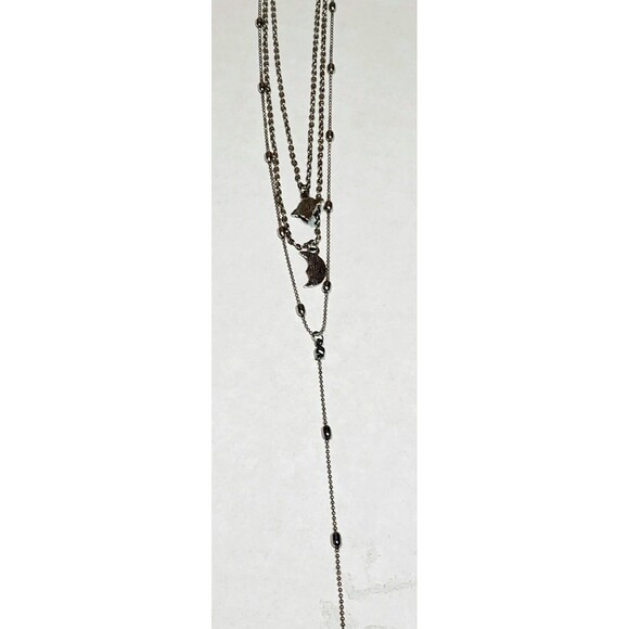 Boho celestial silver Y lariat necklace with layered moon and star charms, 12" - Picture 7 of 11